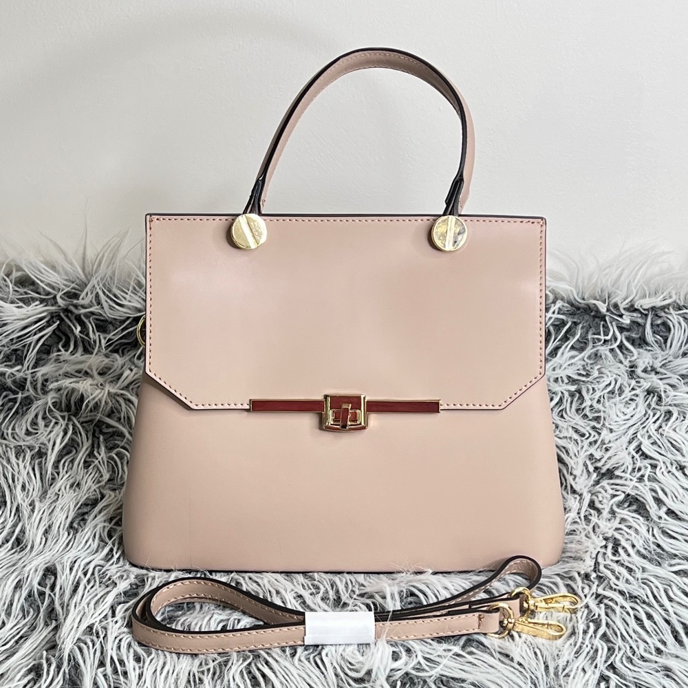 Cielo Celeste Leather Satchel Bag made in Italy tan with 2 inside zip pockets